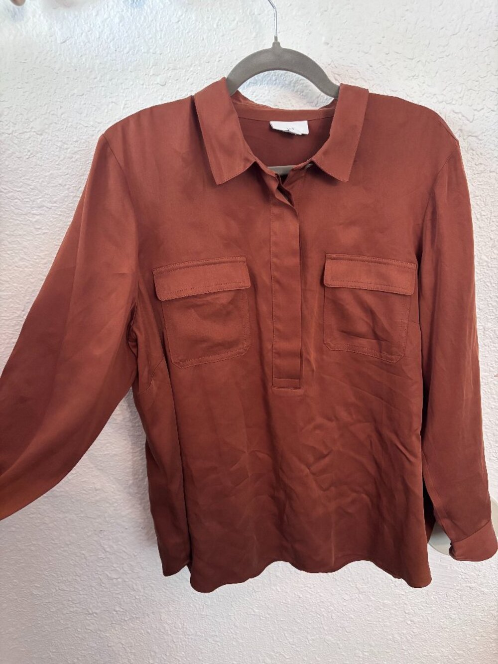 J.Jill Terracotta Long Sleeve Blouse L Petite Office Minimalist Pockets Workwear